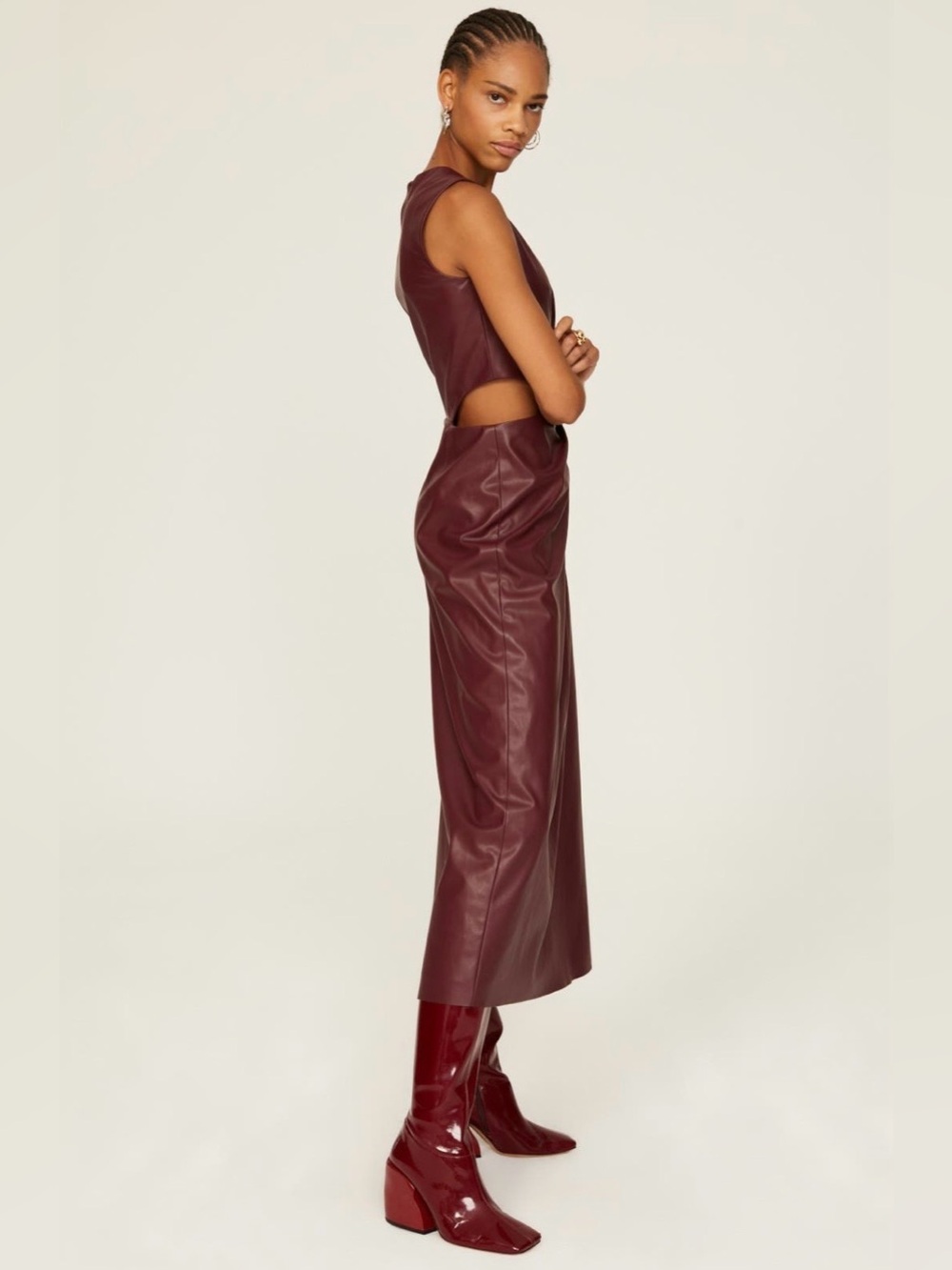Jonathan Simkhai~Toni~Mulberry Faux Leather Midi Dress~Size 6~$625~ - Picture 2 of 7